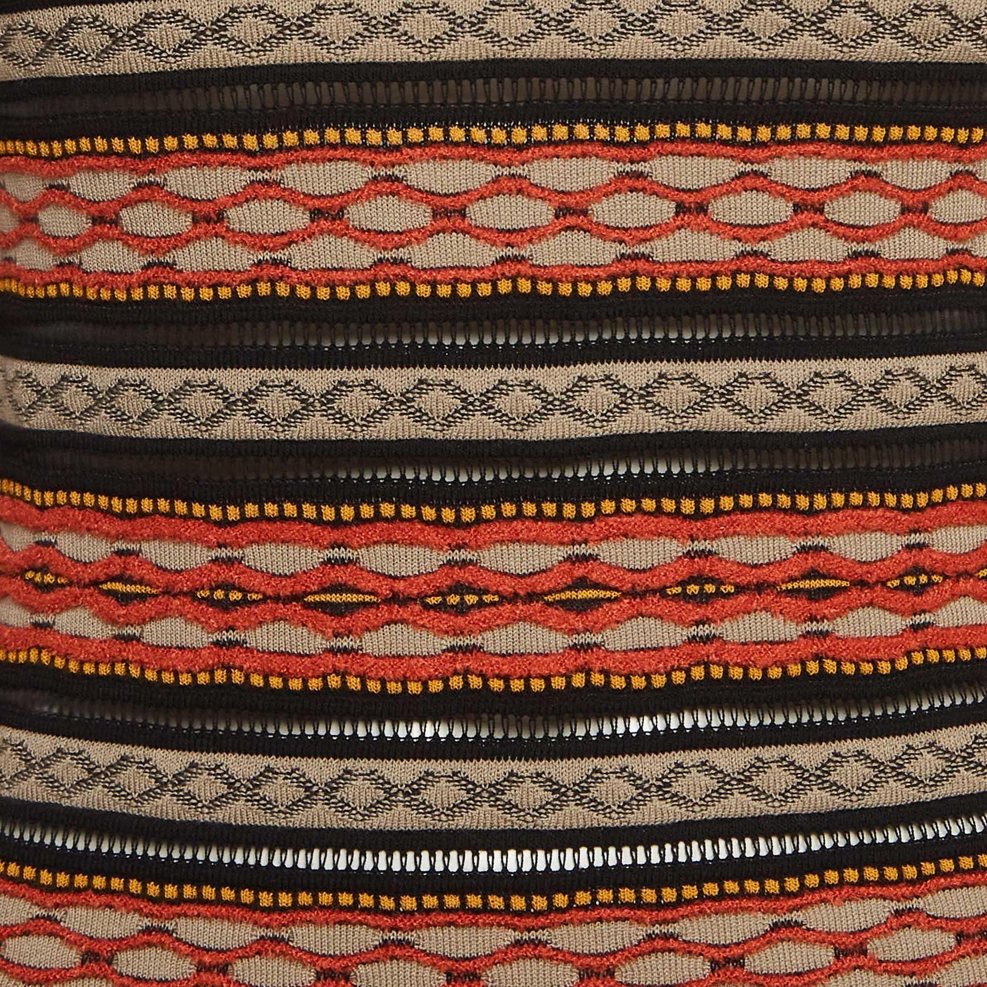 Brown M Missoni Orange/Black Patterned Knit Long Sleeve Top S For Sale