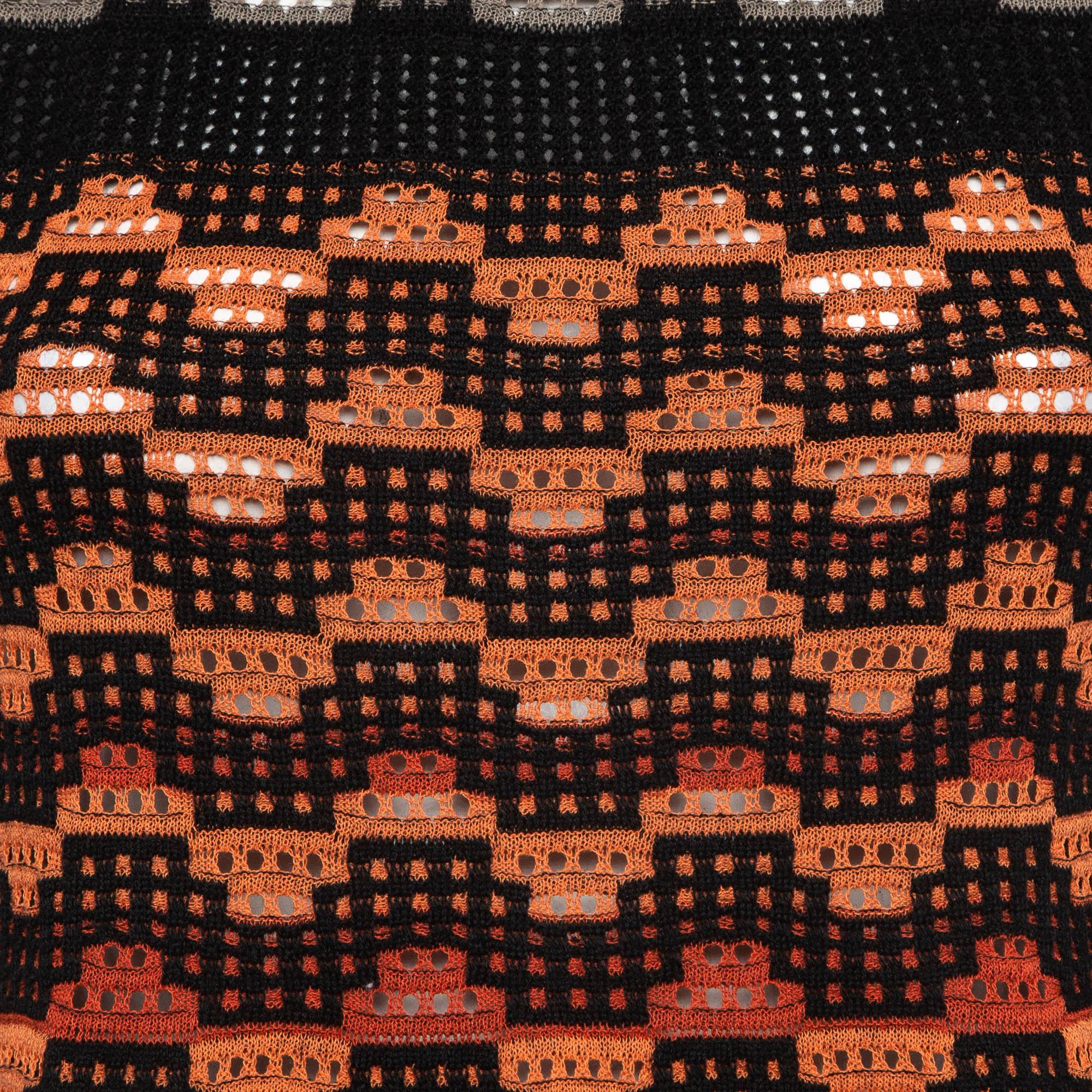 Black M Missoni Orange Eyelet Knitted Flared Sweatshirt S For Sale