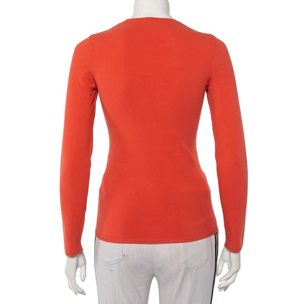 Red M Missoni Orange Knit Long Sleeve Roundneck T-Shirt M