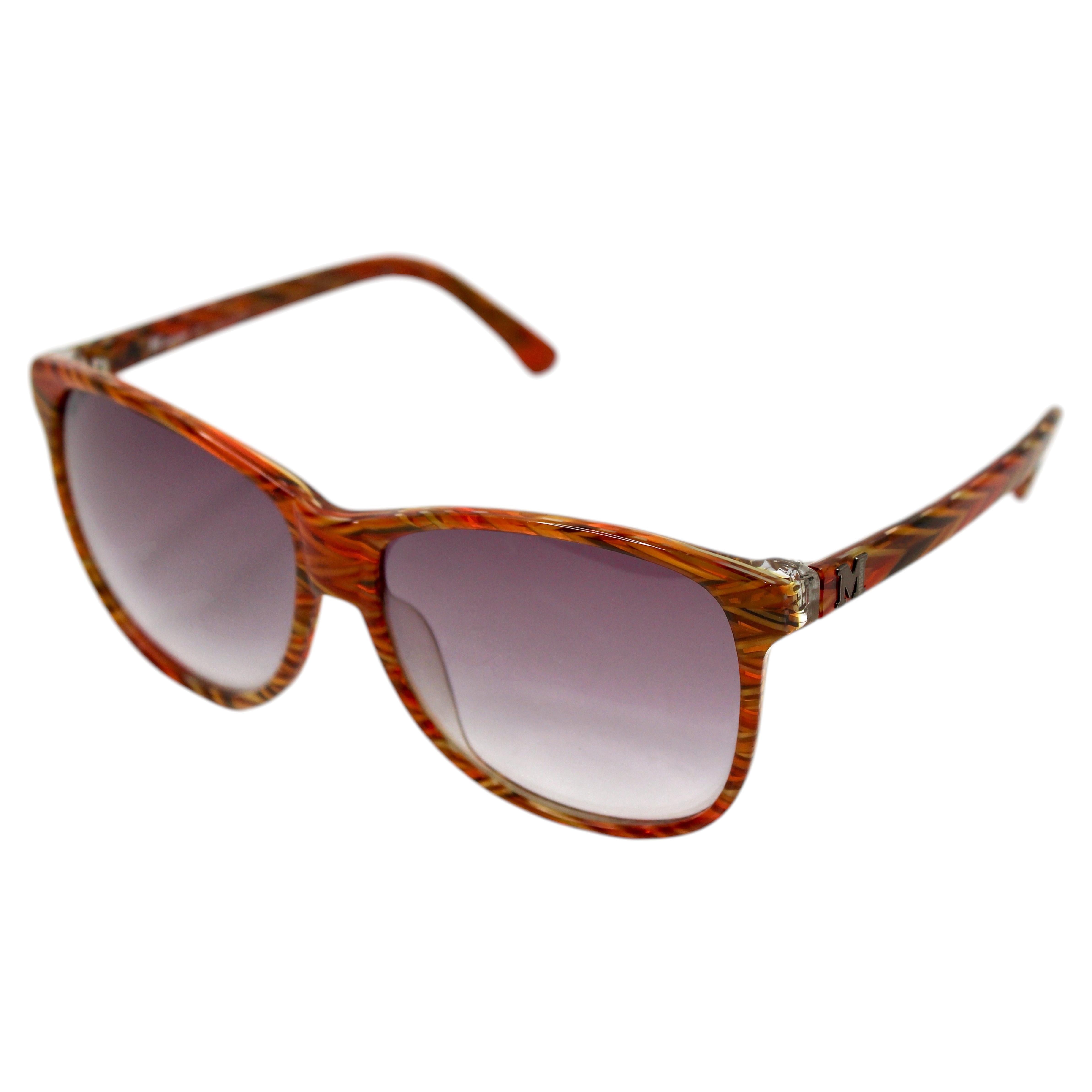 Occhiali da sole M Missoni in acetato a righe arancioni, modello Wayfarer in vendita