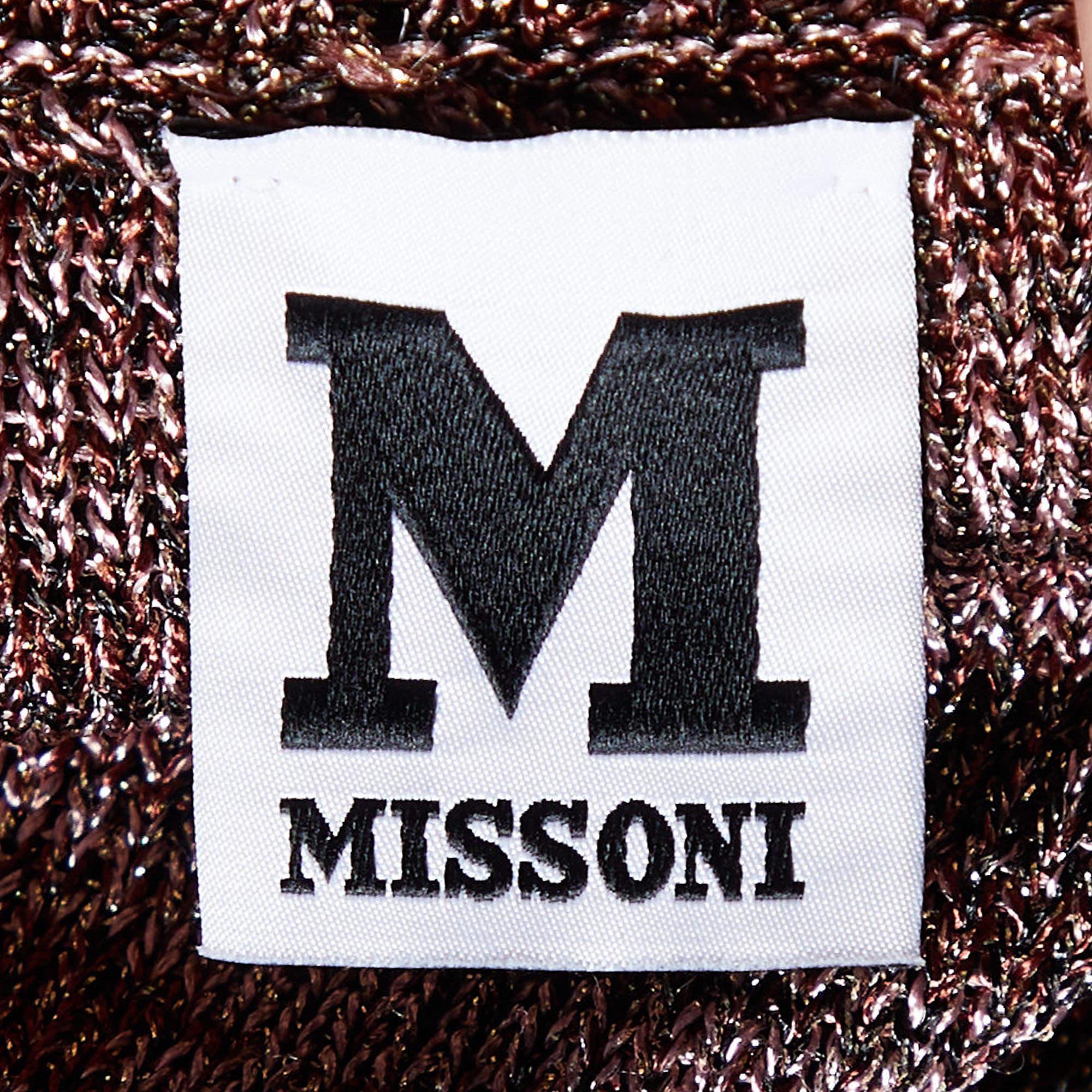 Gray M Missoni Pink & Brown Lurex Knit Button Front Cardigan M