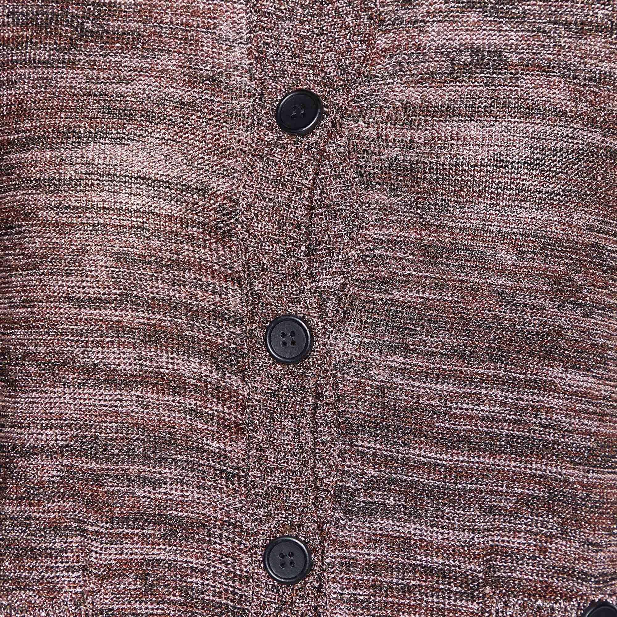 M Missoni Pink & Brown Lurex Knit Button Front Cardigan M 1