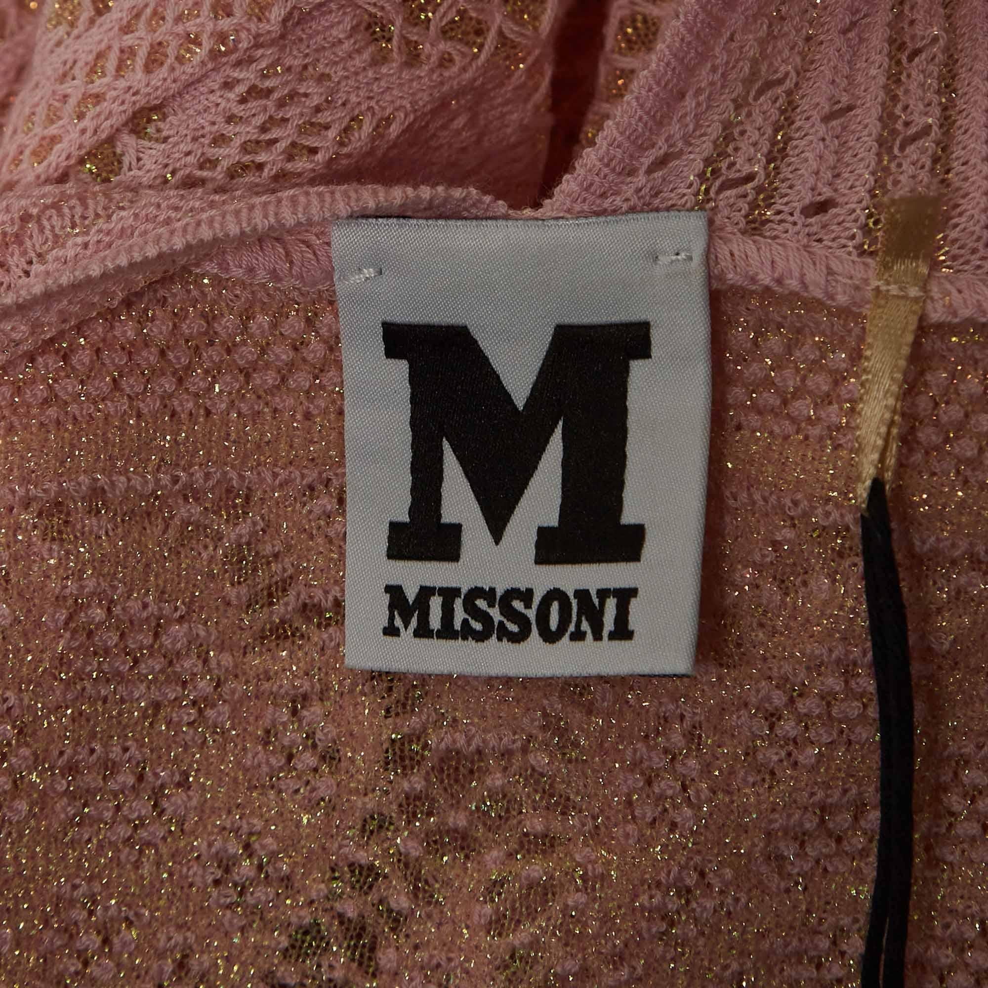 M Missoni Pink Floral Pattern Lurex Knit Cap Sleeve Top M In New Condition For Sale In Dubai, Al Qouz 2