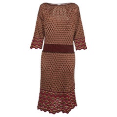 M Missoni Pink Honeycomb Pattern Knit Midi Dress L