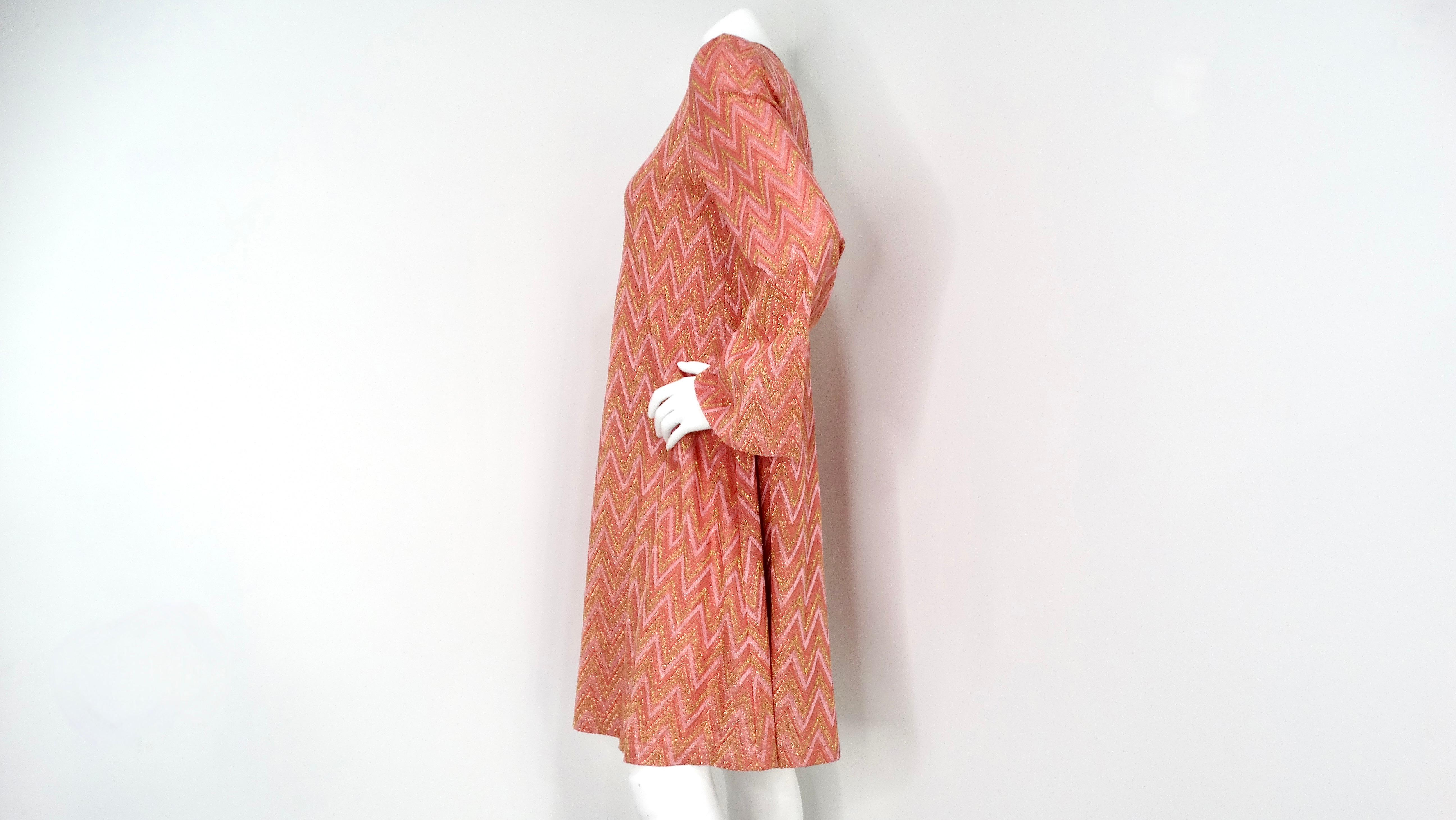 M Missoni Pink & Metallic Gold Knit A-Line Long Sleeve Dress (Robe à manches longues en tricot) Bon état à Scottsdale, AZ