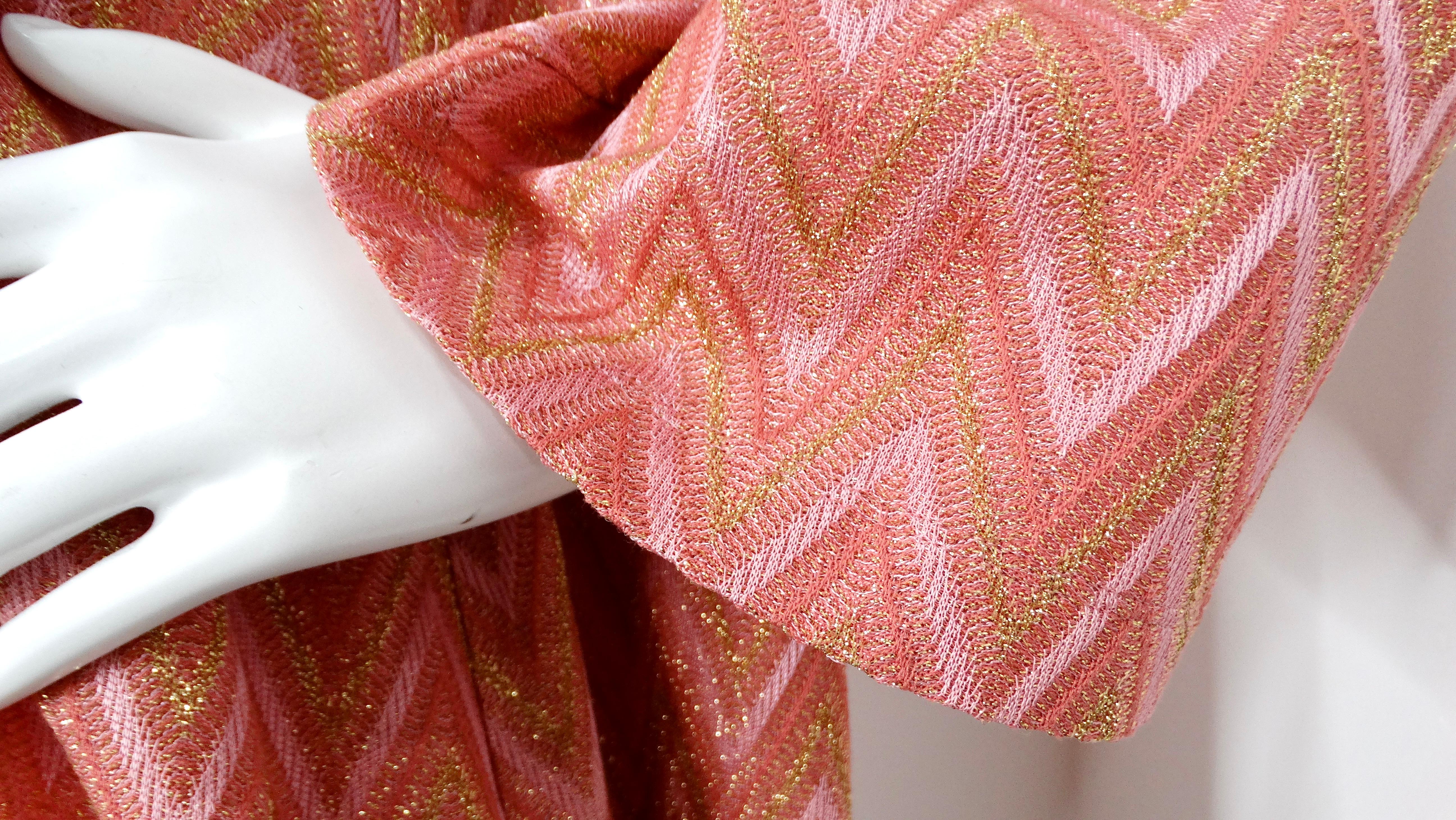  M Missoni Pink & Metallic Gold Knit A-Line Long Sleeve Dress (Robe à manches longues en tricot) Pour femmes 