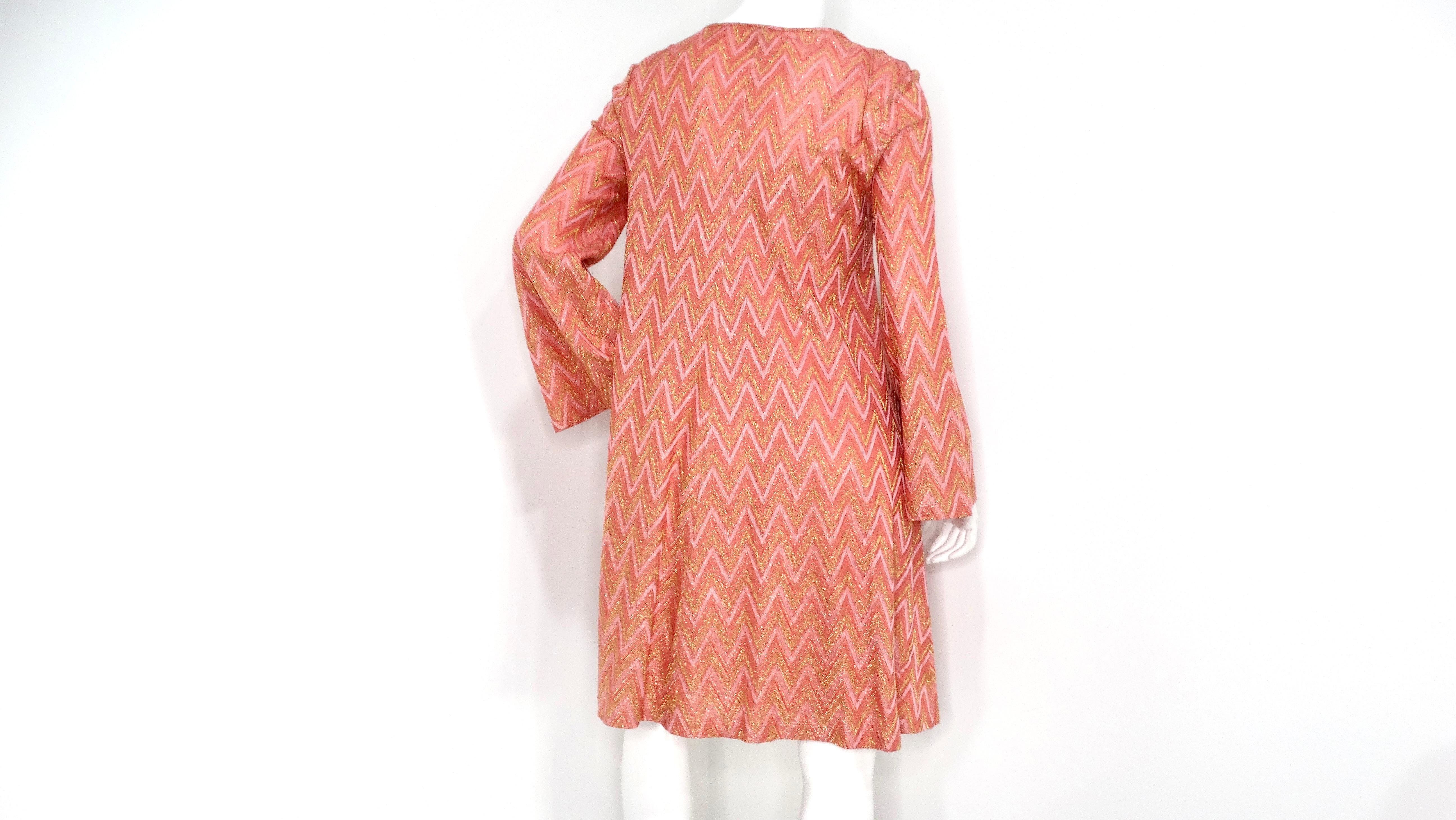 M Missoni Pink & Metallic Gold Knit A-Line Long Sleeve Dress (Robe à manches longues en tricot) 1