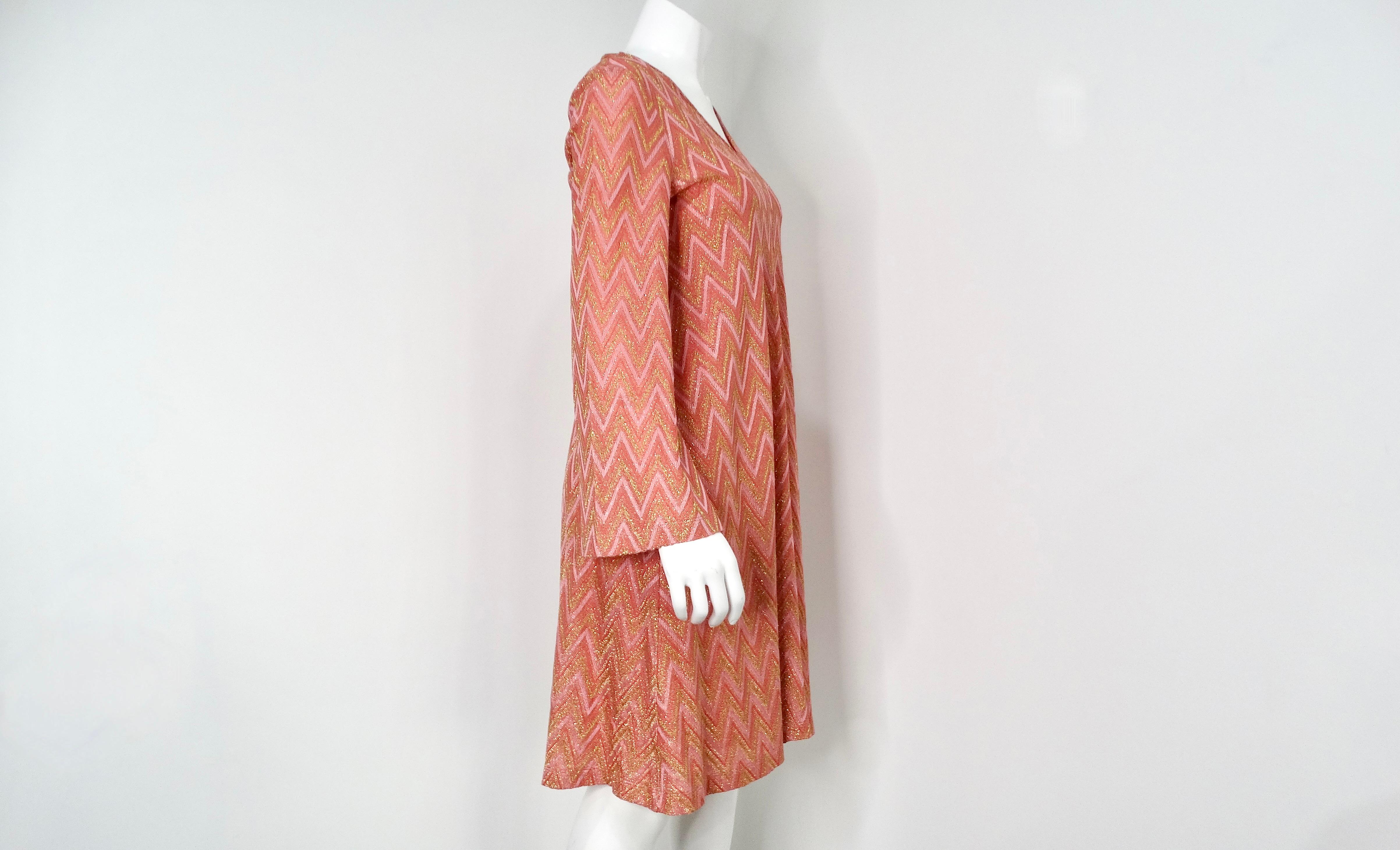 M Missoni Pink & Metallic Gold Knit A-Line Long Sleeve Dress (Robe à manches longues en tricot) 2