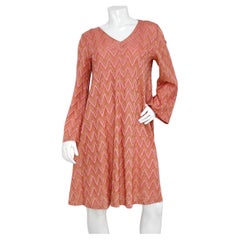 M Missoni Pink & Metallic Gold Knit A-Line Long Sleeve Dress (Robe à manches longues en tricot)