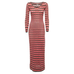 M Missoni Pink/Multicolor Patterned Knit Long Sleeve Maxi Dress