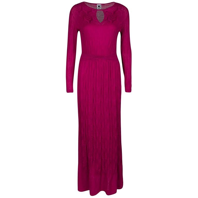 M Missoni Pink Patterned Knit Long Sleeve Maxi Dress M