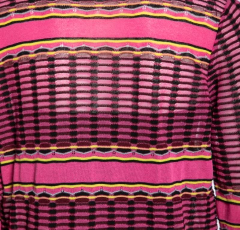 M Missoni Rosa gemusterte Strickjacke mit offener Vorderseite M im Angebot 2