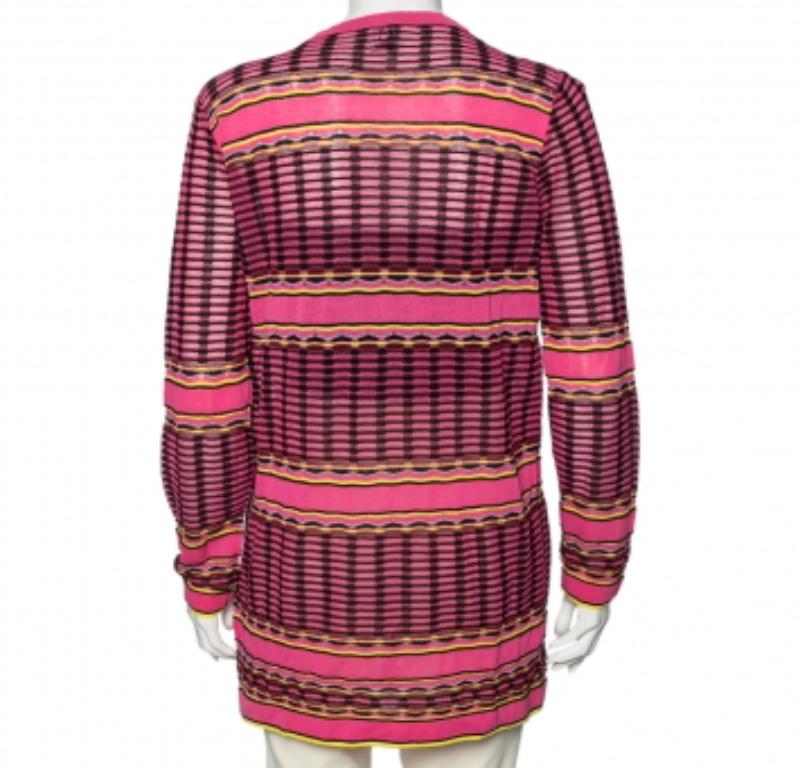 M Missoni Rosa gemusterte Strickjacke mit offener Vorderseite M im Angebot 3