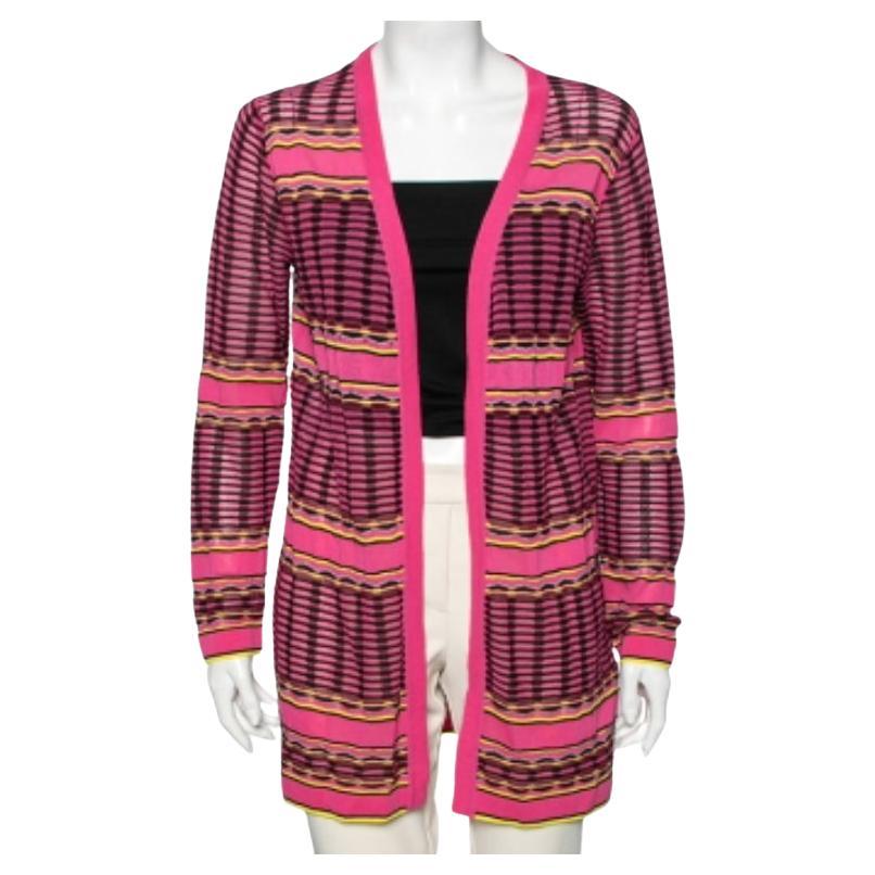 M Missoni Rosa gemusterte Strickjacke mit offener Vorderseite M im Angebot