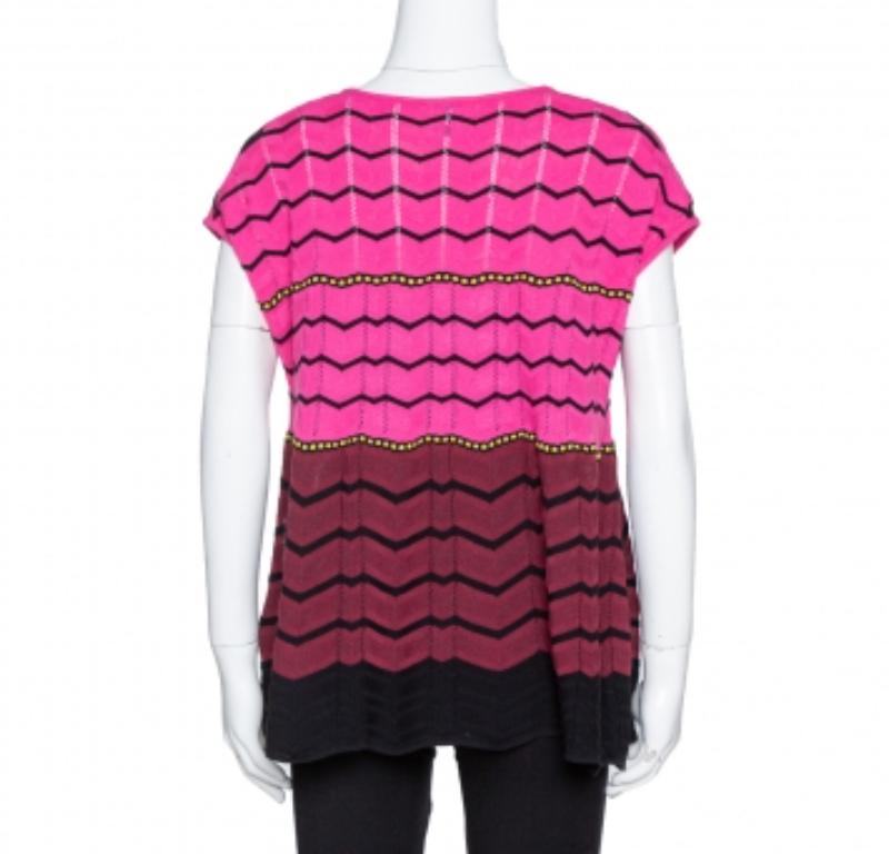 M Missoni Pink Zig Zag Knit Flared Top M For Sale 3