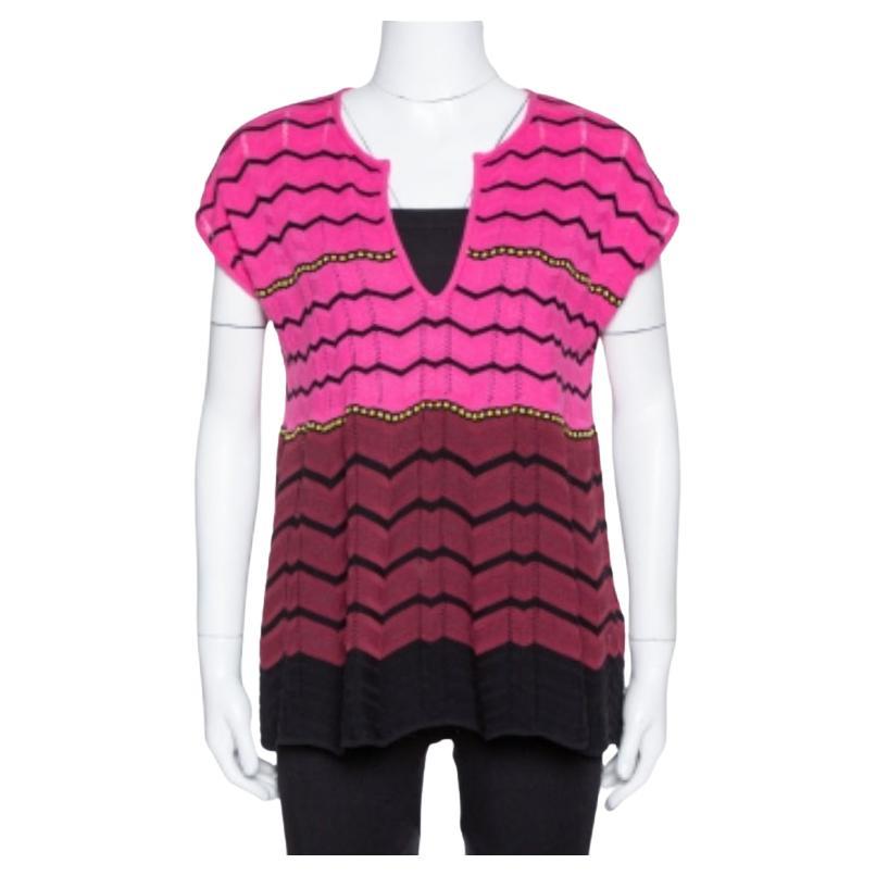 M Missoni Pink Zig Zag Knit Flared Top M For Sale