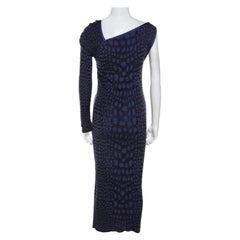 M Missoni Purple Animal Print Knit Asymmetric Sleeve Maxi Dress L