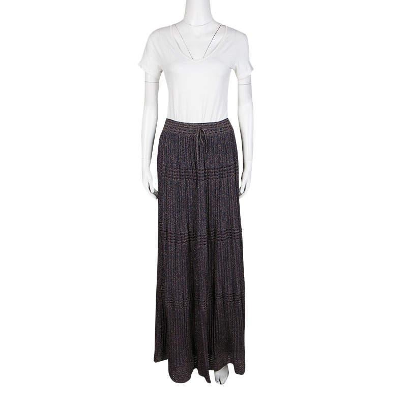 M Missoni Purple Lurex Perforated Knit Pleated Skirt M In Good Condition For Sale In Dubai, Al Qouz 2