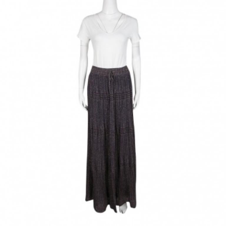 M Missoni Purple Lurex Perforated Knit Pleated Skirt M. Pour femmes en vente