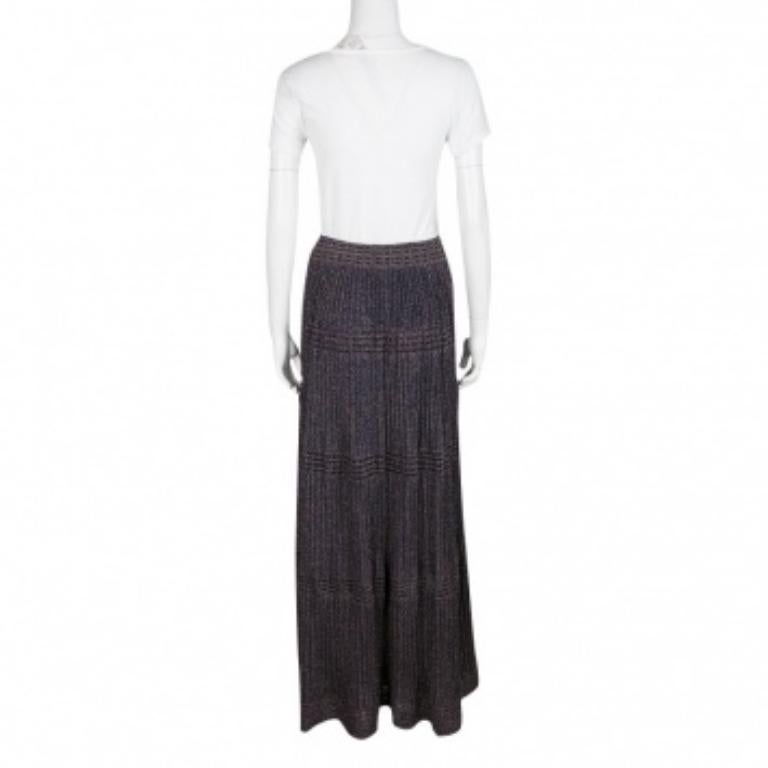 M Missoni Purple Lurex Perforated Knit Pleated Skirt M. en vente 2