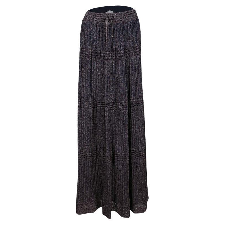 M Missoni Purple Lurex Perforated Knit Pleated Skirt M For Sale