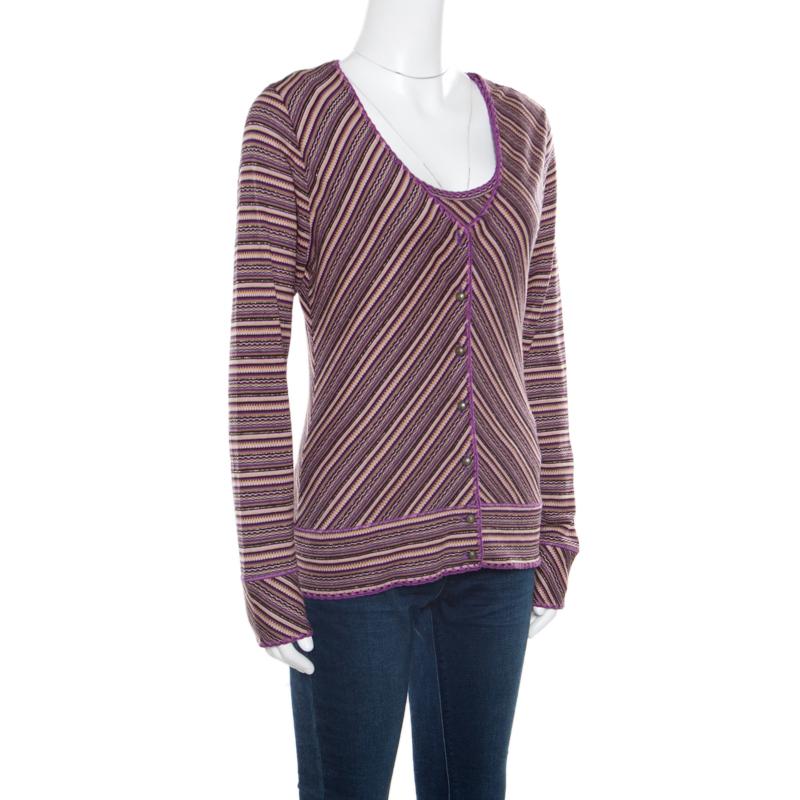 Gray M Missoni Purple Lurex Striped Knit Sleeveless Top and Cardigan Set M
