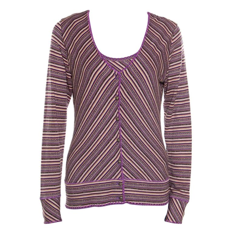 M Missoni Purple Lurex Striped Knit Sleeveless Top and Cardigan Set M