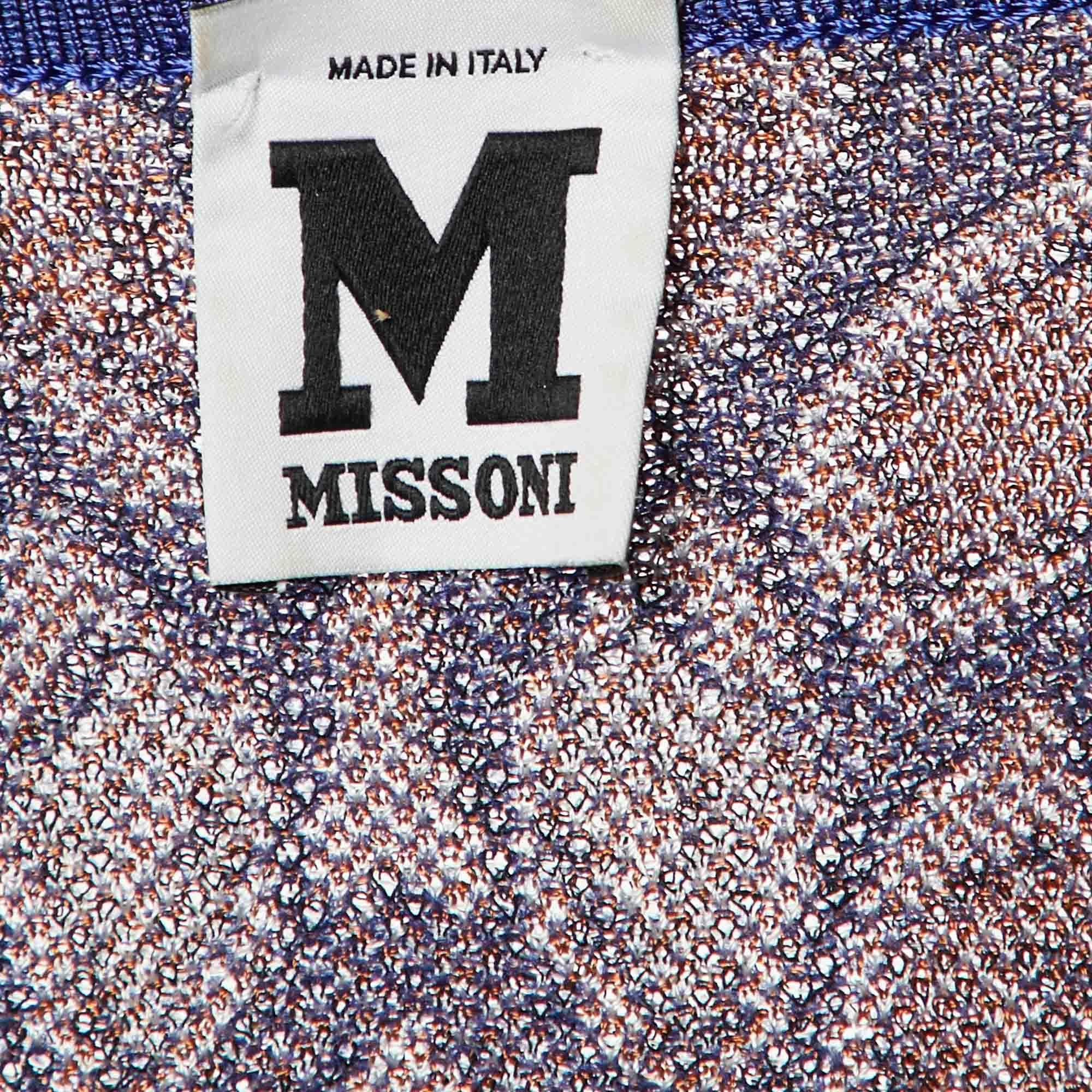 M Missoni Purple Patterned Cotton Knit V-Neck Cardigan L In Good Condition For Sale In Dubai, Al Qouz 2
