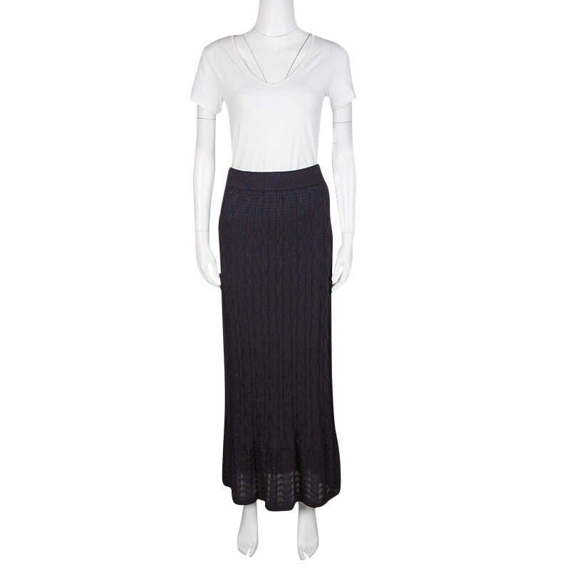 M Missoni Purple Patterned Knit Maxi Skirt M In Good Condition For Sale In Dubai, Al Qouz 2