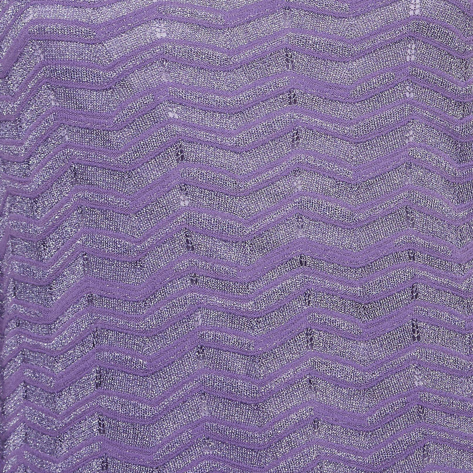 Women's M Missoni Purple Patterned Lurex Knit Short Dress L For Sale