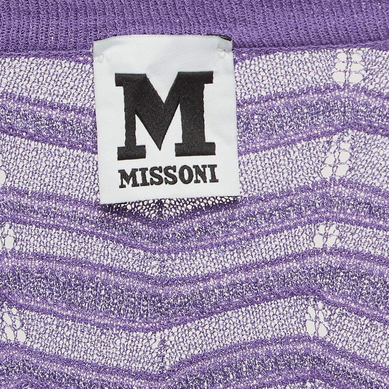M Missoni Purple Patterned Lurex Knit Short Dress L For Sale 1