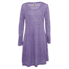 M Missoni Lila gemustertes Kurzes Kleid aus Lurex-Strick L