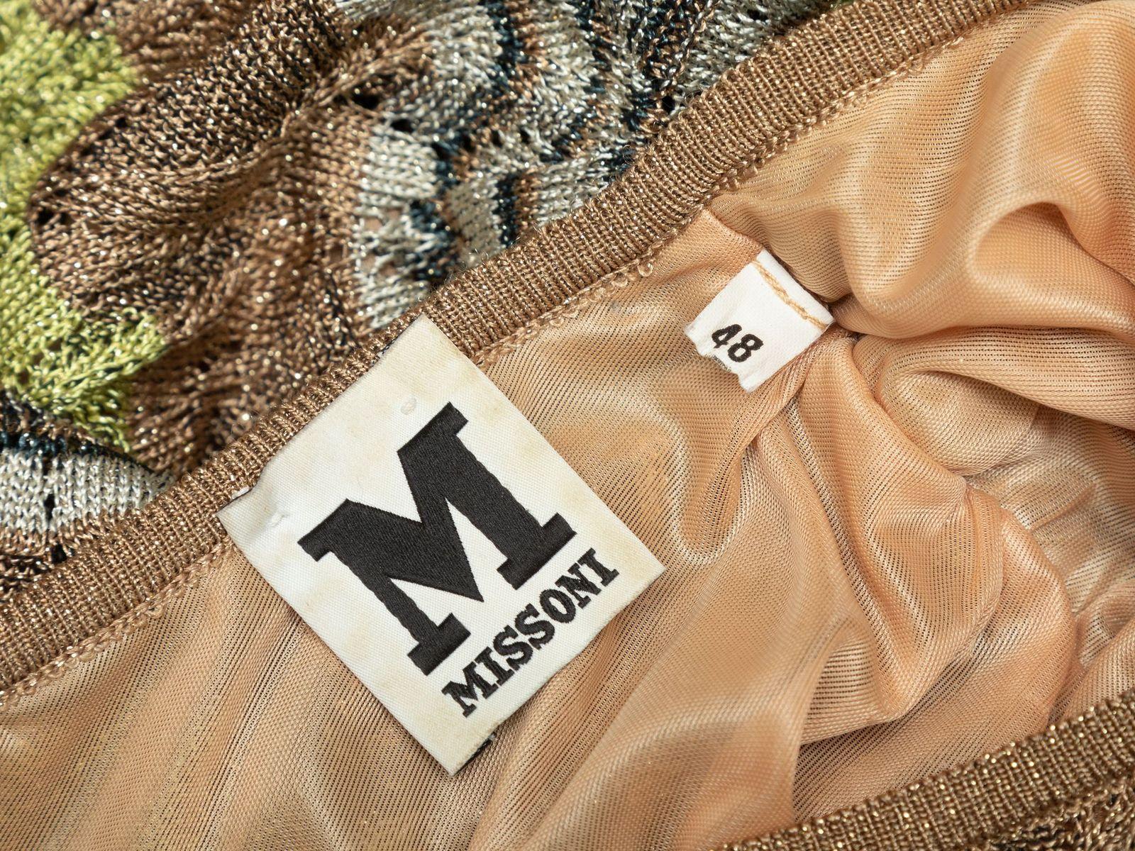 Product Details: Sage and brown chevron one-shoulder dress by M Missoni. Designer size 48. 28