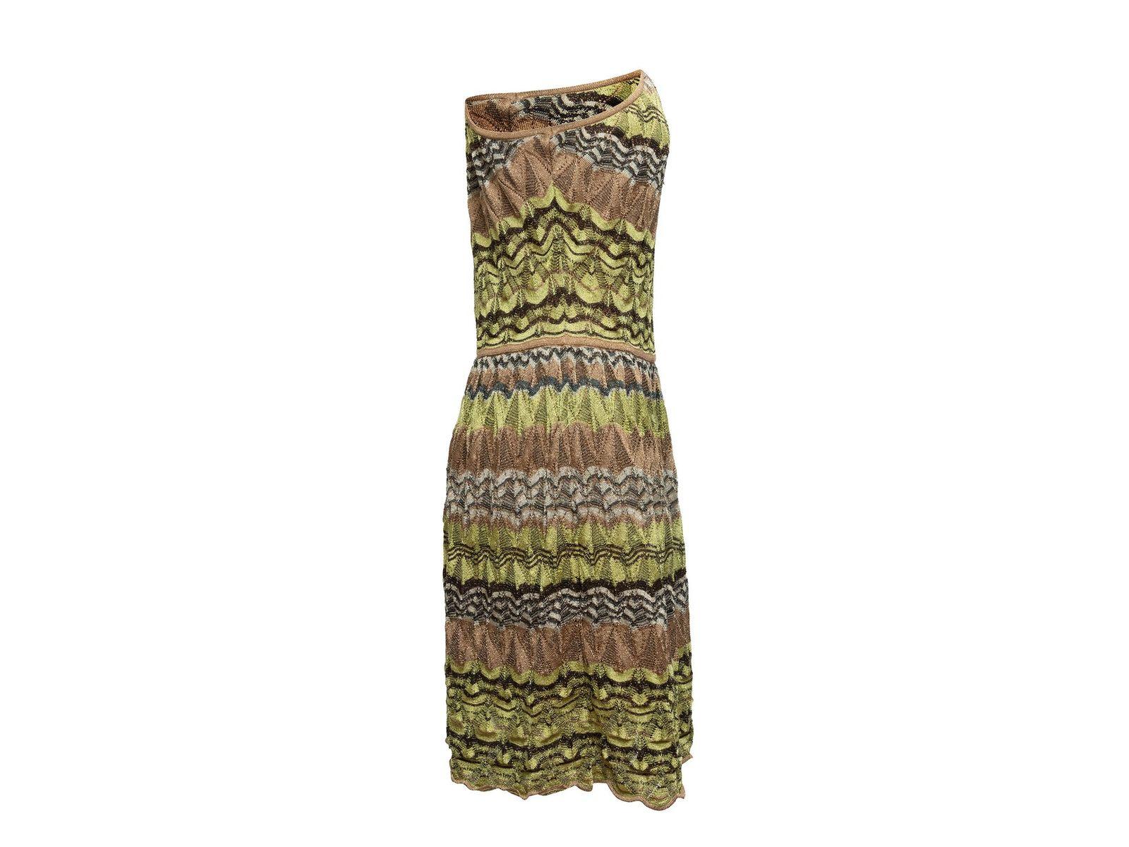 M Missoni  Sage & Brown Chevron One-Shoulder Dress 2