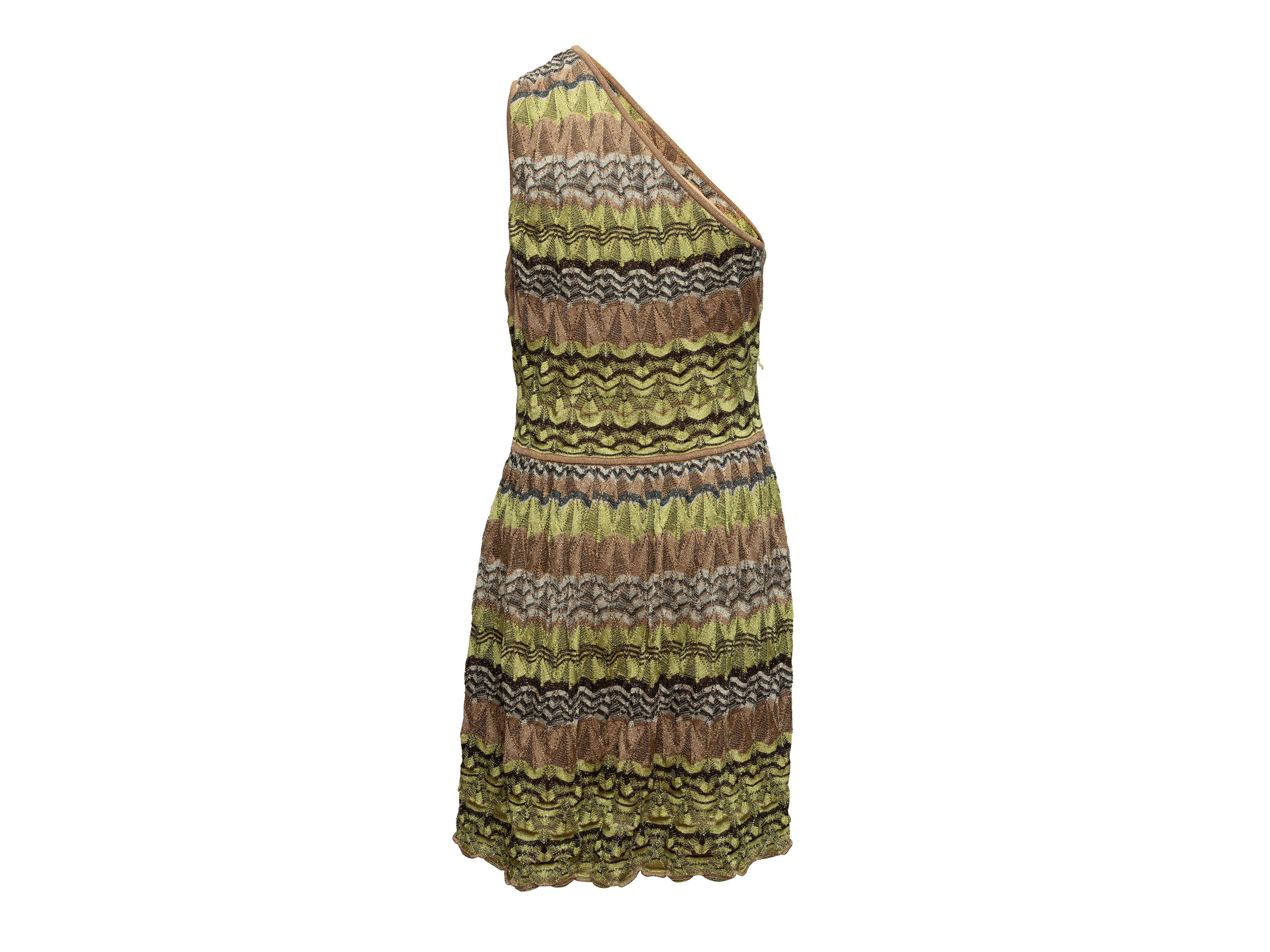M Missoni  Sage & Brown Chevron One-Shoulder Dress 3