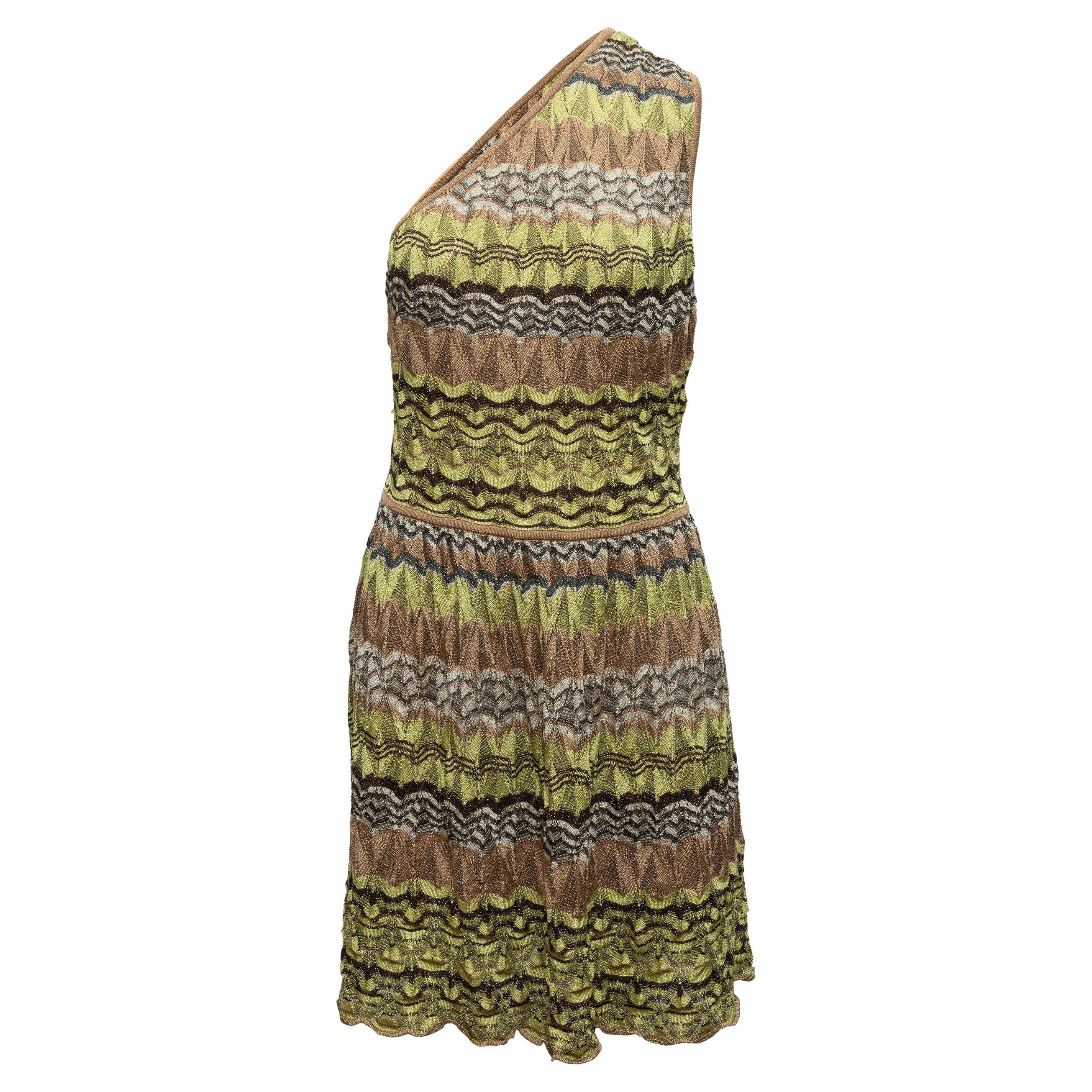 M Missoni  Sage 
Brown Chevron One-Shoulder Dress