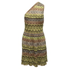 M Missoni  Sage & Brown Chevron One-Shoulder Dress