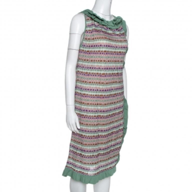 Gray M Missoni Sage Green Wool Knit Ruffled Shift Dress M For Sale