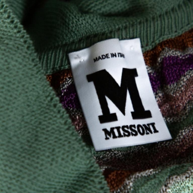 Women's M Missoni Sage Green Wool Knit Ruffled Shift Dress M For Sale