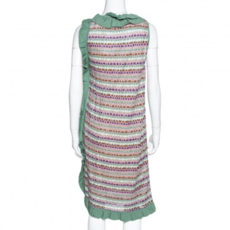 M Missoni Sage Green Wool Knit Ruffled Shift Dress M For Sale 4