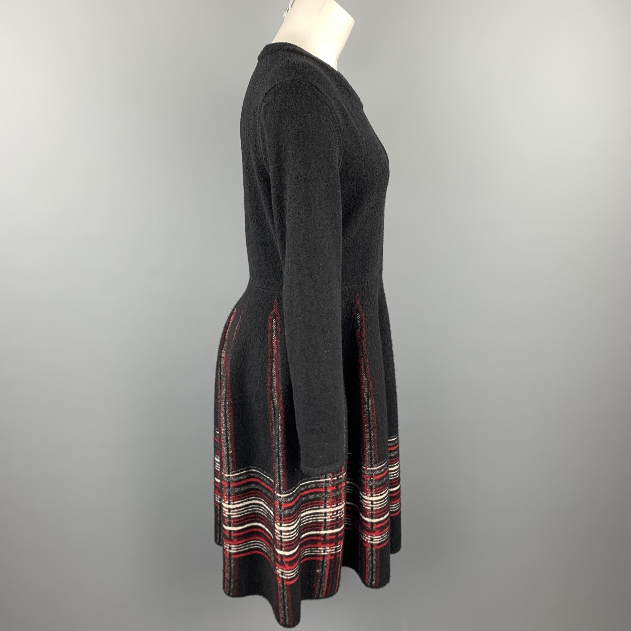 M MISSONI Size 10 Black & Red Knitted Plaid Polyamide Blend Dress In Good Condition In San Francisco, CA