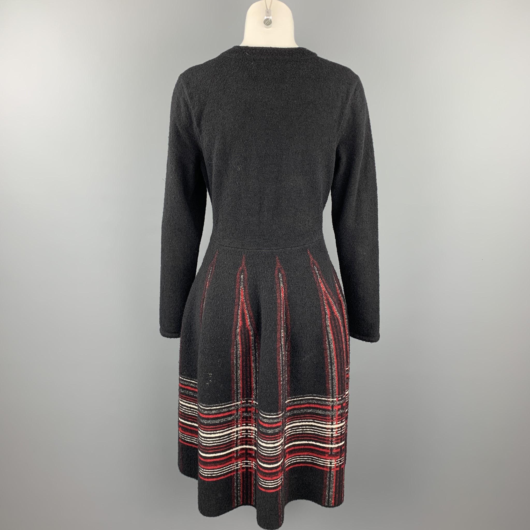 Women's M MISSONI Size 10 Black & Red Knitted Plaid Polyamide Blend Dress