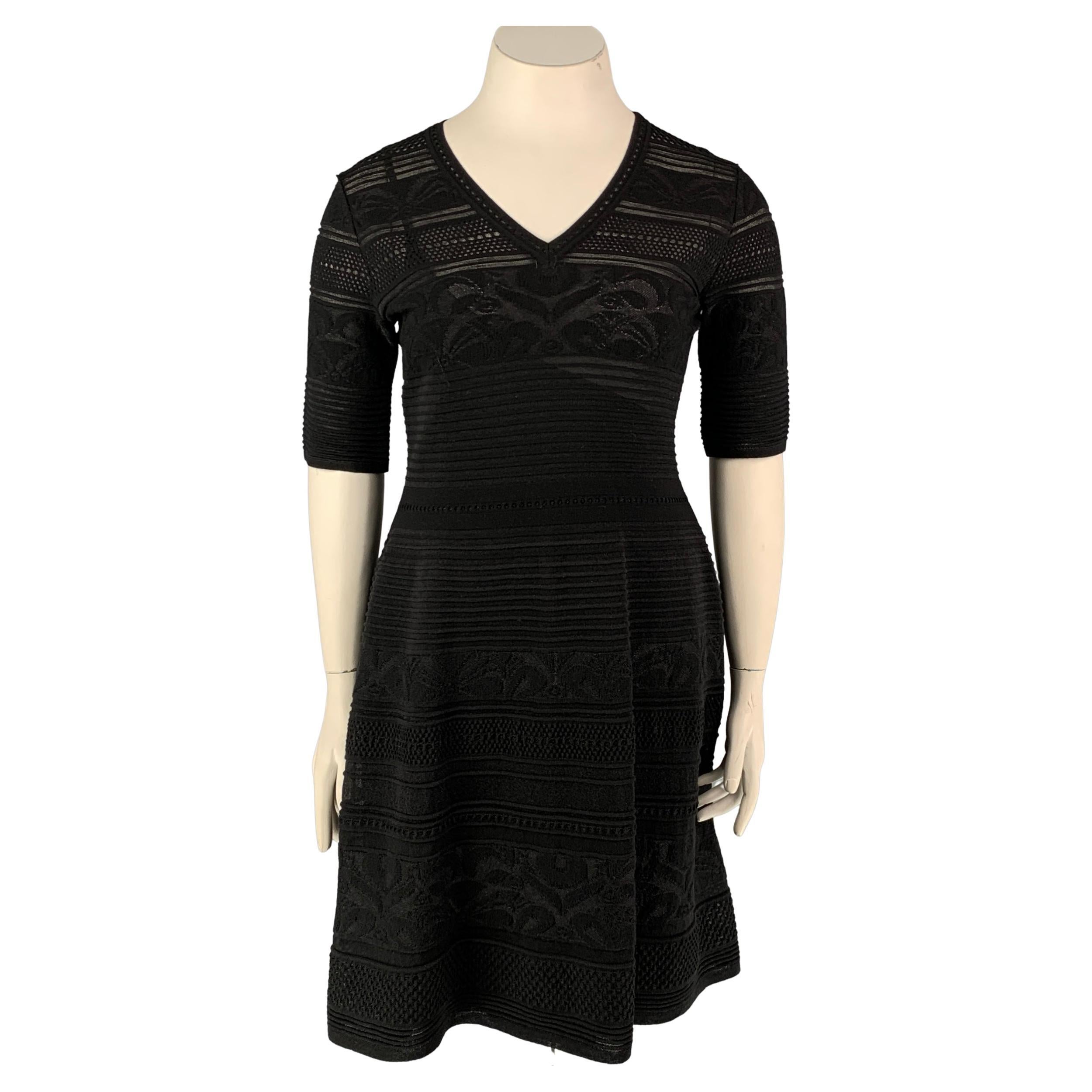 M MISSONI Size 12 Black Knitted Short Sleeve A-line Dress