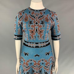 M MISSONI Size 12 Blue & Brown Polyamide Bend Metallic Dress