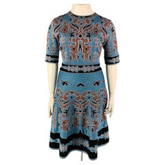M MISSONI Size 12 Blue & Brown Polyamide Bend Metallic Dress