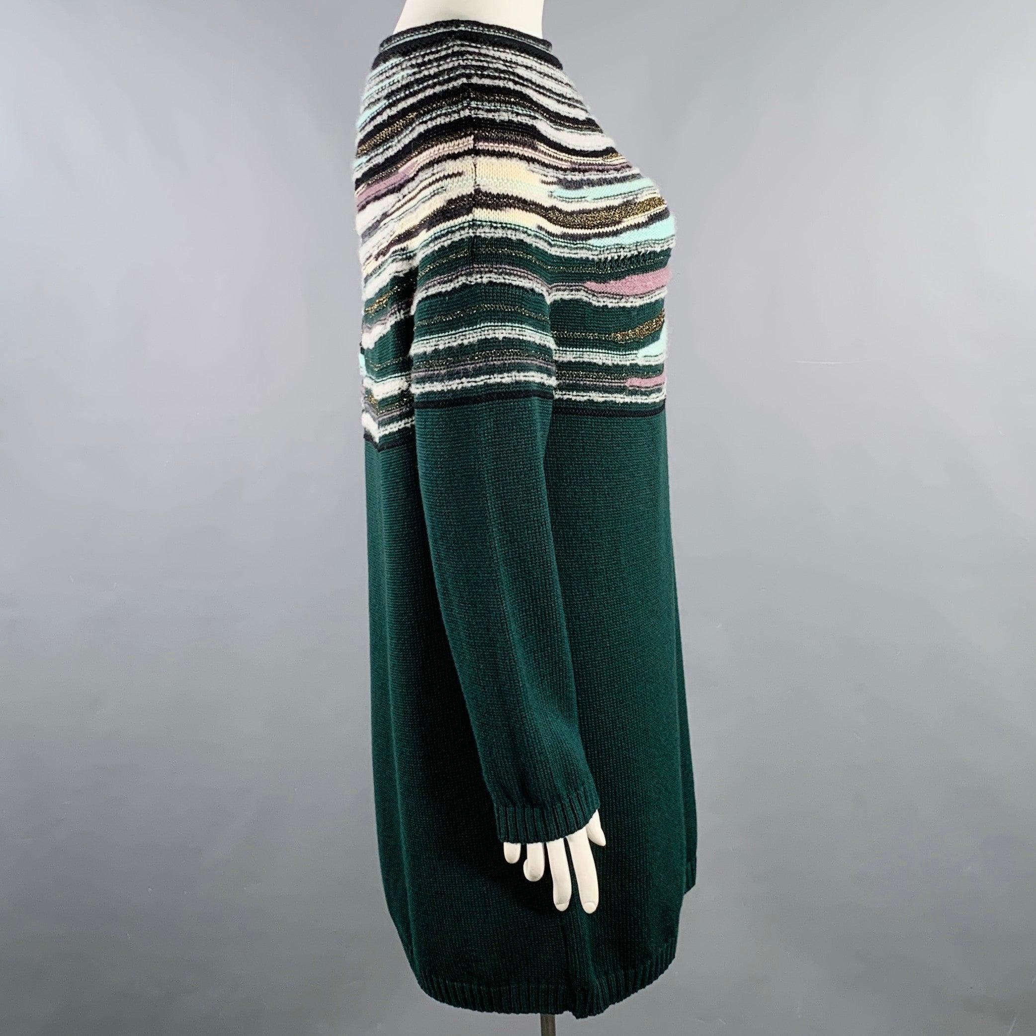 Black M MISSONI Size 12 Green Multi Color Wool Blend Knit Sweater Dress For Sale