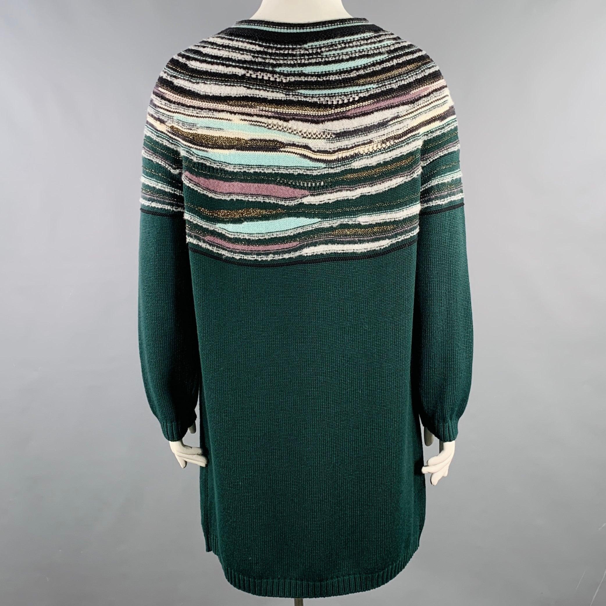 M MISSONI Size 12 Green Multi Color Wool Blend Knit Sweater Dress In Excellent Condition For Sale In San Francisco, CA