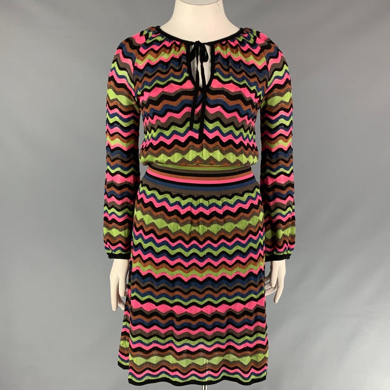 M MISSONI Size 12 Multi-Color Knitted Cotton Blend A-line Dress For Sale at  1stDibs