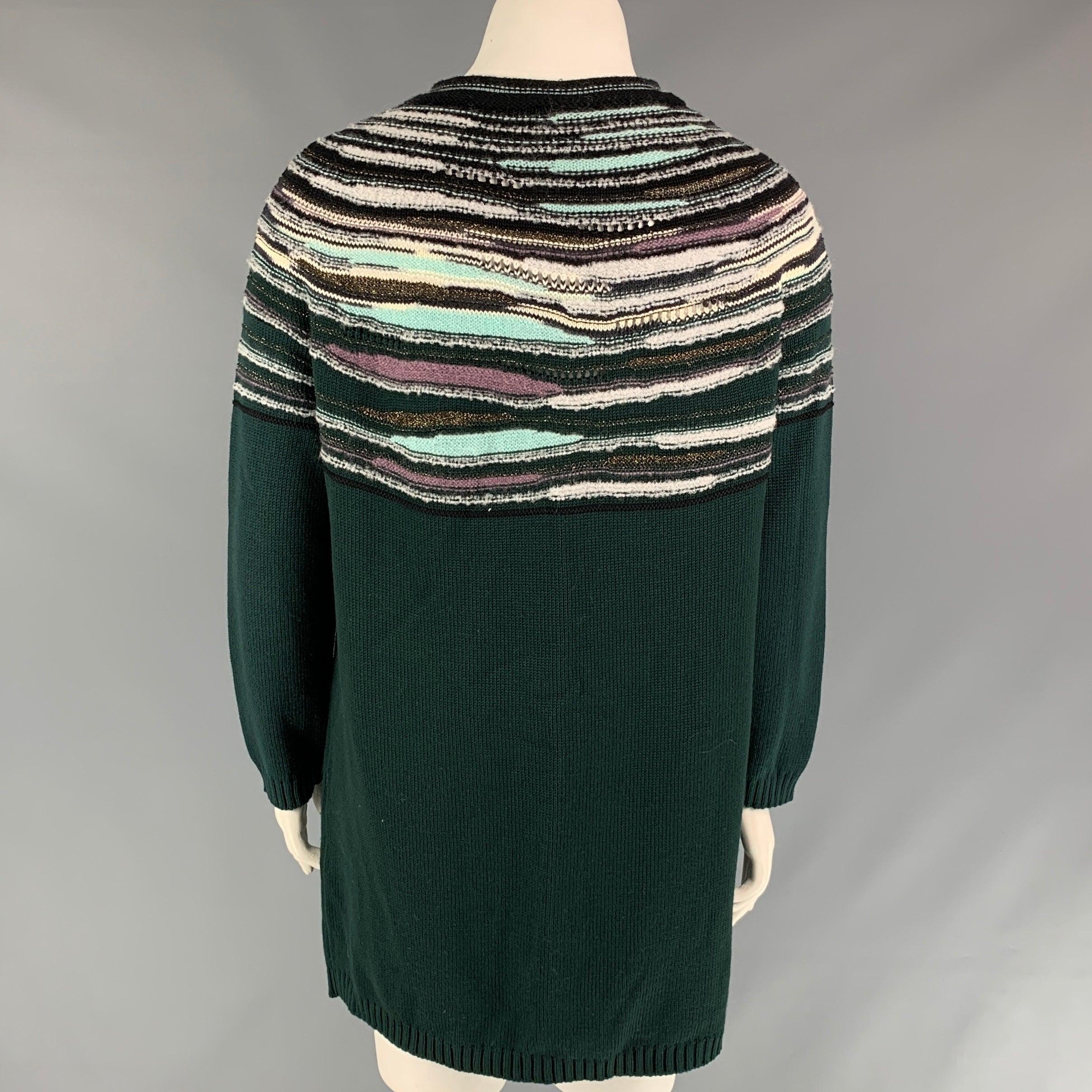 M MISSONI Size 12 Multi-Color Knitted Wool Blend Green Sweater In Good Condition For Sale In San Francisco, CA