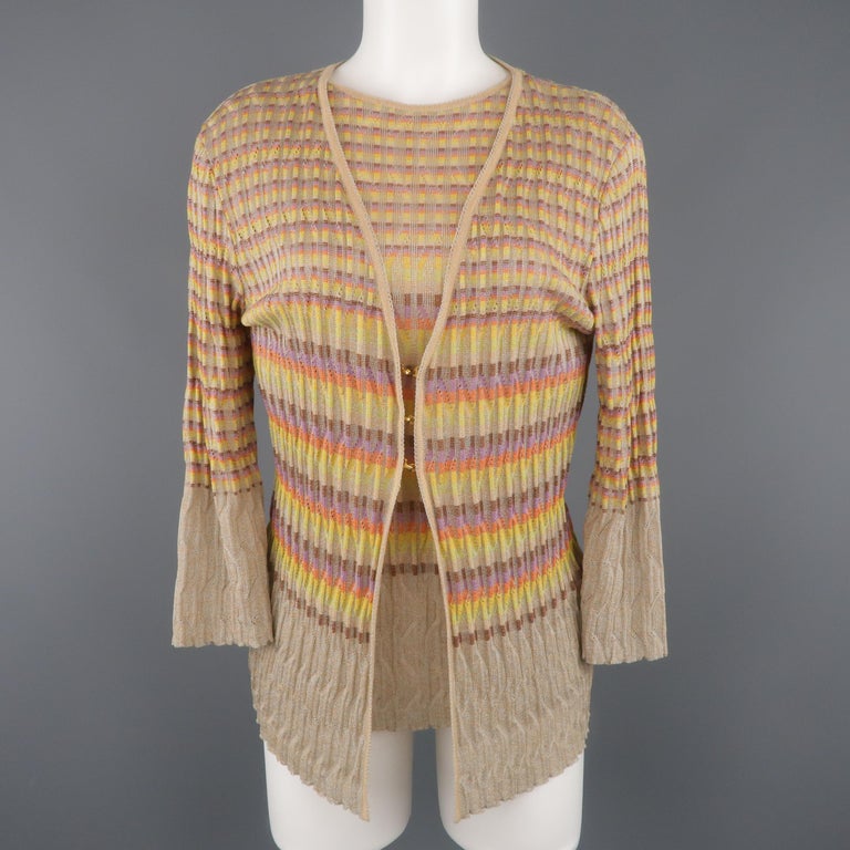 M MISSONI Size 14 Beige Metallic Rainbow Textured Knit Cardigan at 1stDibs